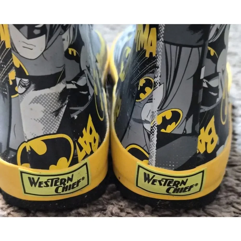 Western Chief Batman Grunge Black Rubber Rain Boots Kids Boys Toddler US Size 13